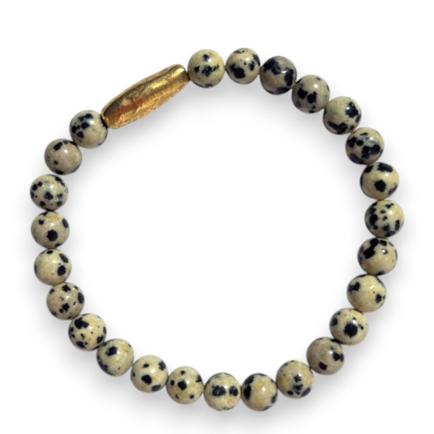 6mm dalmation jasper elemental bracelet with charm - handcrafted gemstone bracelet