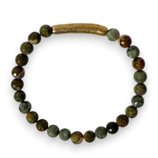 Rhyolite Elemental Bracelet With Antique Gold Bar
