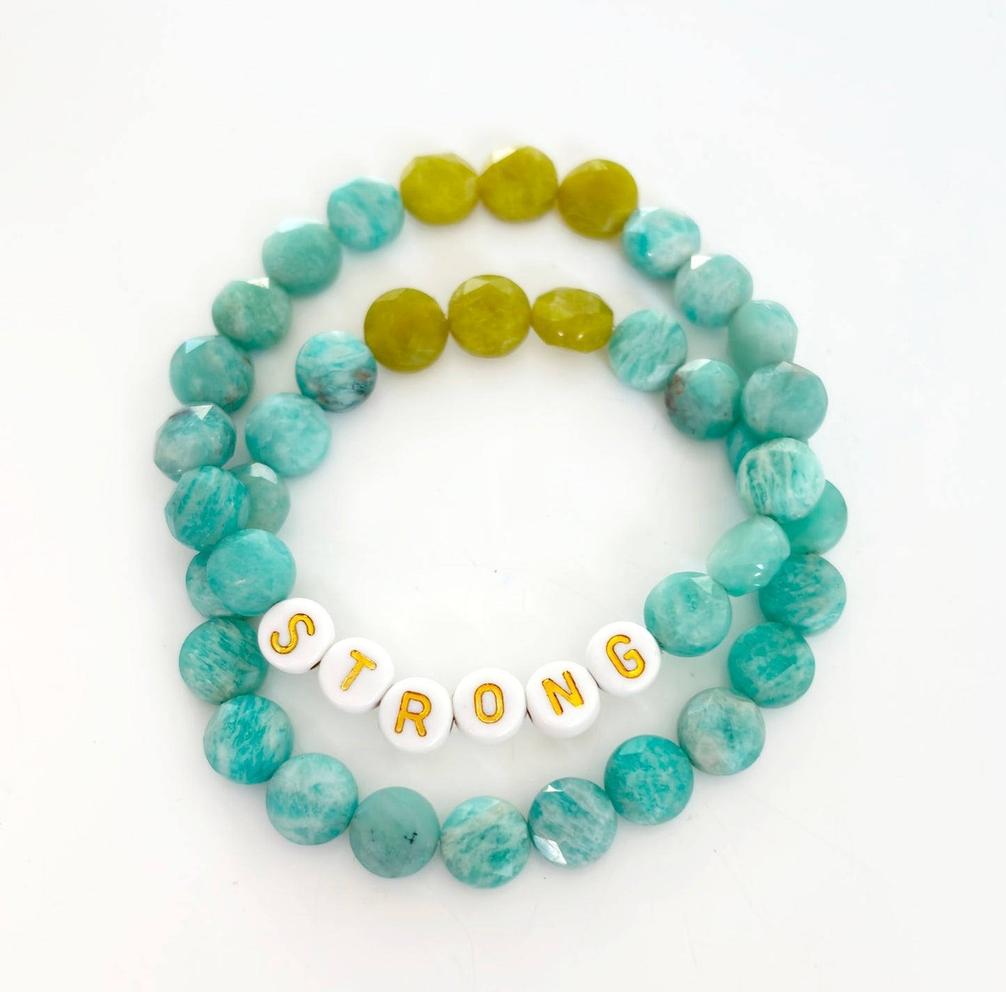 Personalized Empowerment Bracelet Duo - Amazonite & Olive Jade