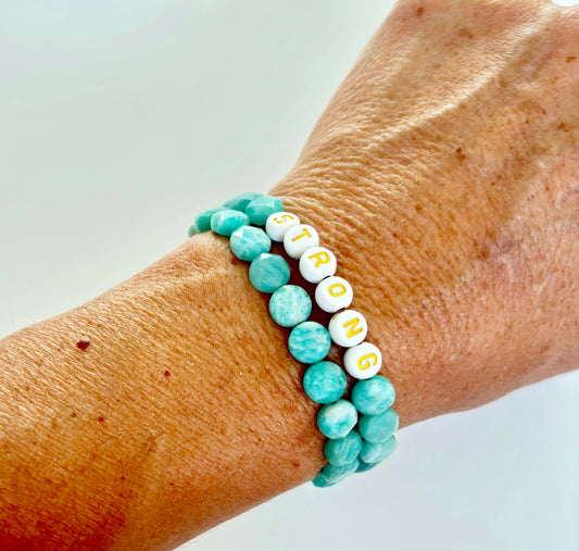 Personalized Empowerment Bracelet Duo - Amazonite & Olive Jade