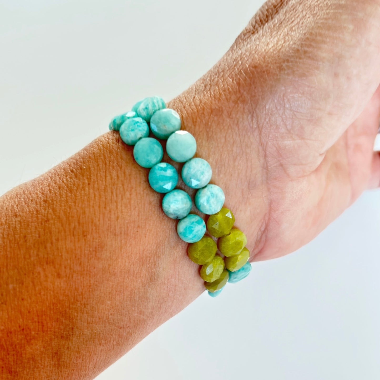 Personalized Empowerment Bracelet Duo - Amazonite & Olive Jade