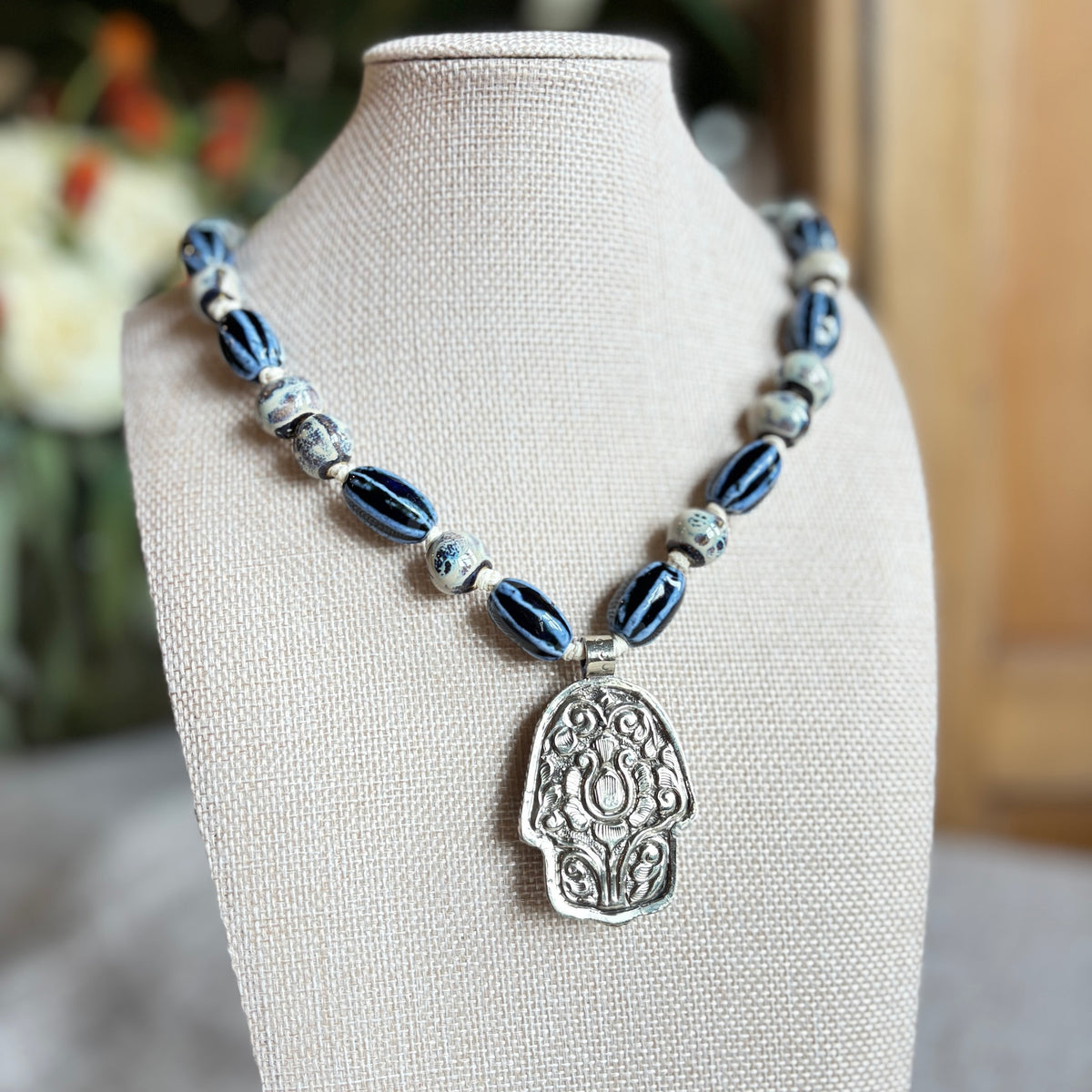 Talisman Necklace - Hamsa necklace alternate angle view 3, detailed close-up