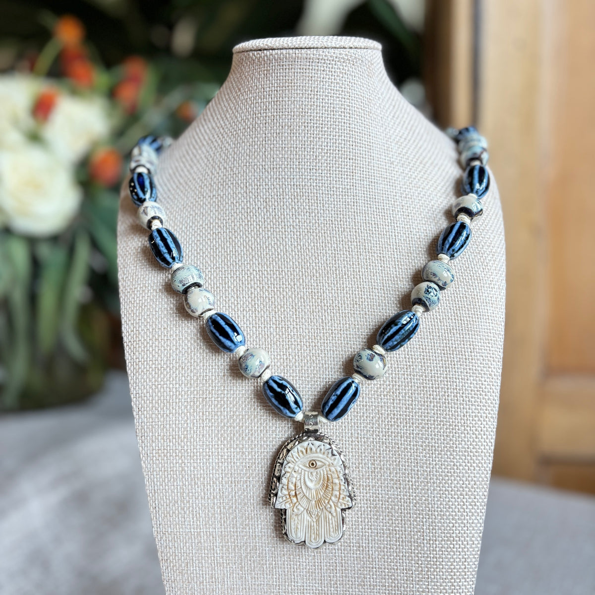 Talisman Necklace - Hamsa necklace alternate angle view 2, detailed close-up