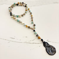 Blessed Mother Rosary Necklace - Amazonite & Lava Stone
