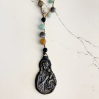 Blessed Mother Rosary Necklace - Amazonite & Lava Stone