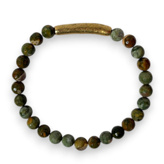 Rhyolite Elemental Bracelet With Antique Gold Bar