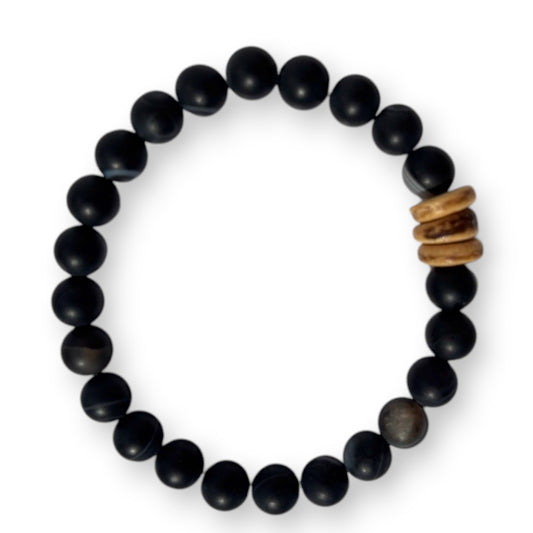 Zebra Jasper Men's Bracelet With Wood Accent