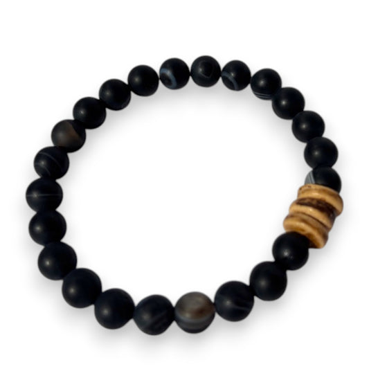 Zebra Jasper Men's Bracelet With Wood Accent