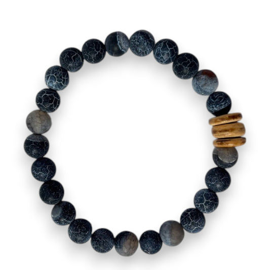 Dyed Agate Men's Bracelet With Wood Accent