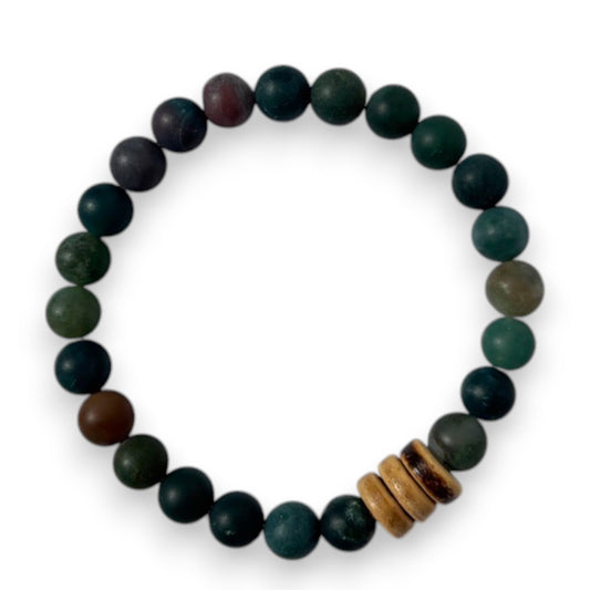 8mm fancy jasper men's bracelet with wood accent