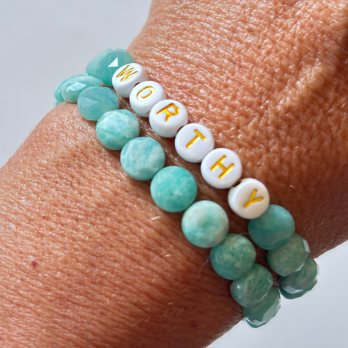 Empowerment Bracelet Duo - WORTHY bracelet alternate angle view 3, detailed close-up