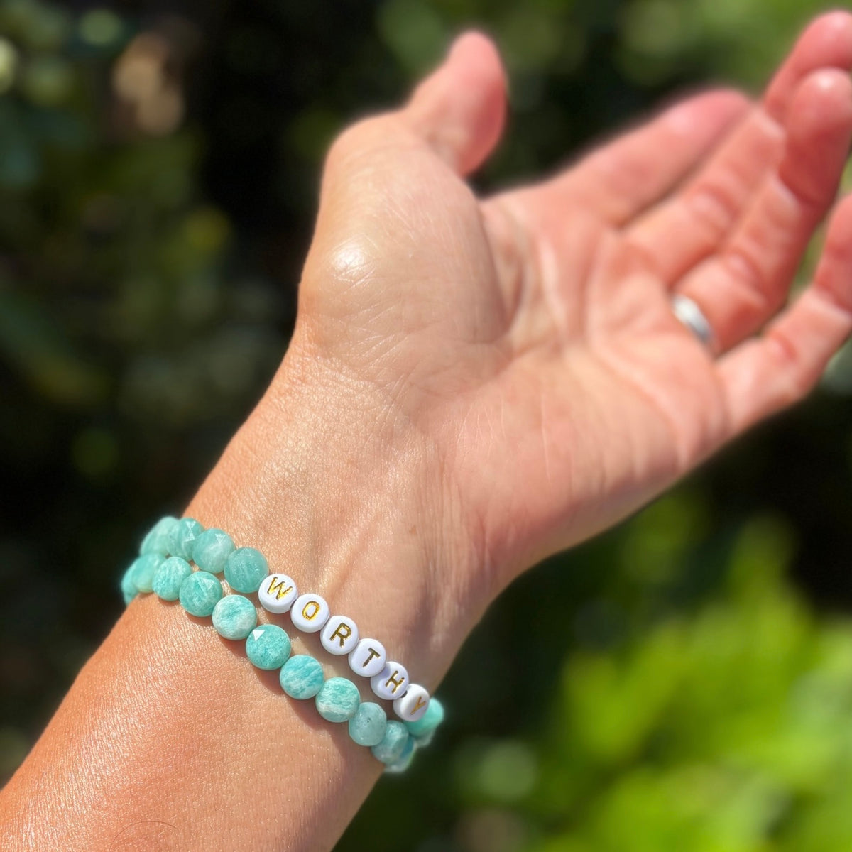 Empowerment Bracelet Duo - WORTHY bracelet alternate angle view 4, detailed close-up