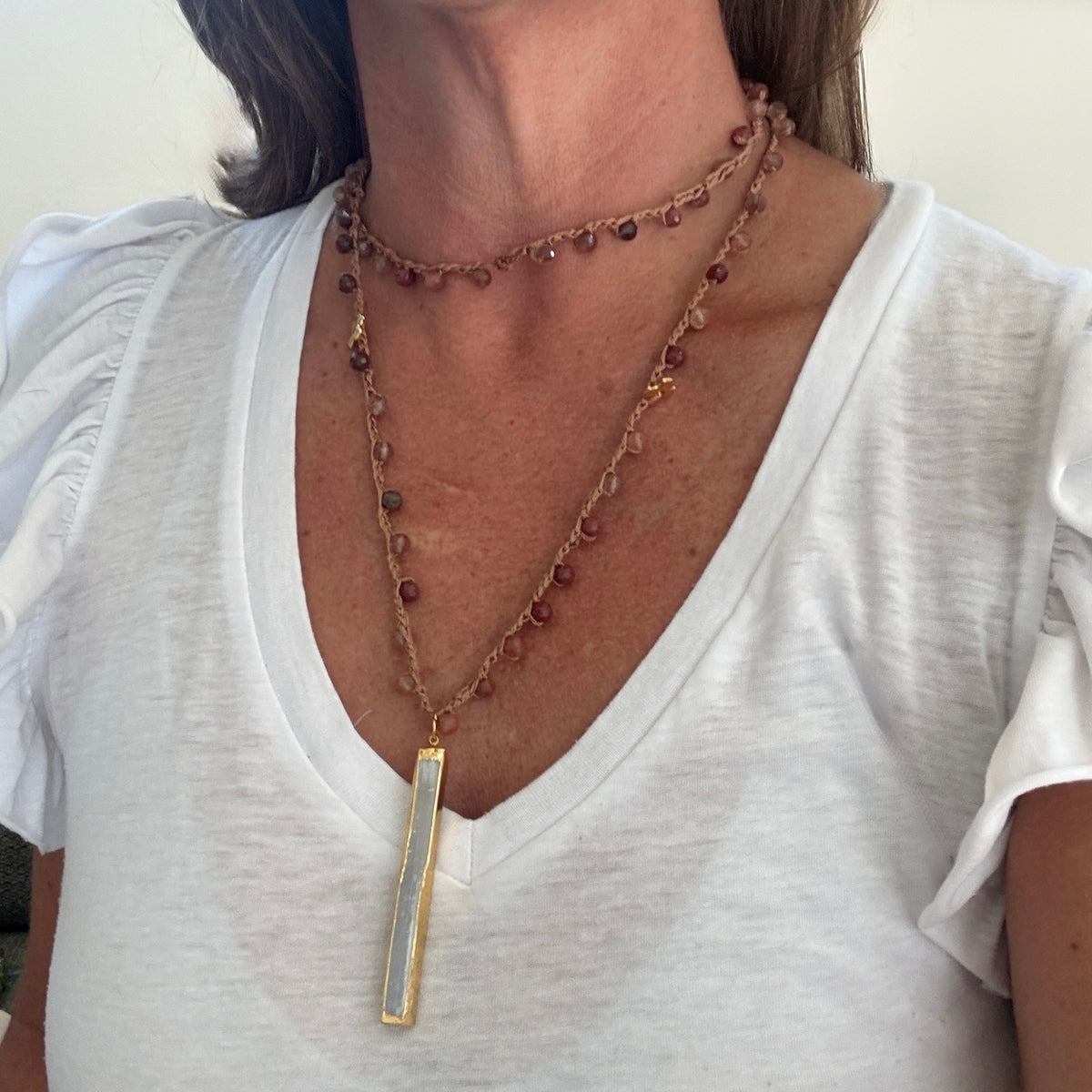 Andesine Laboradorite and Selenite Talisman Necklace