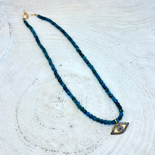 Apatite Diamond & Sapphire Evil Eye Necklace