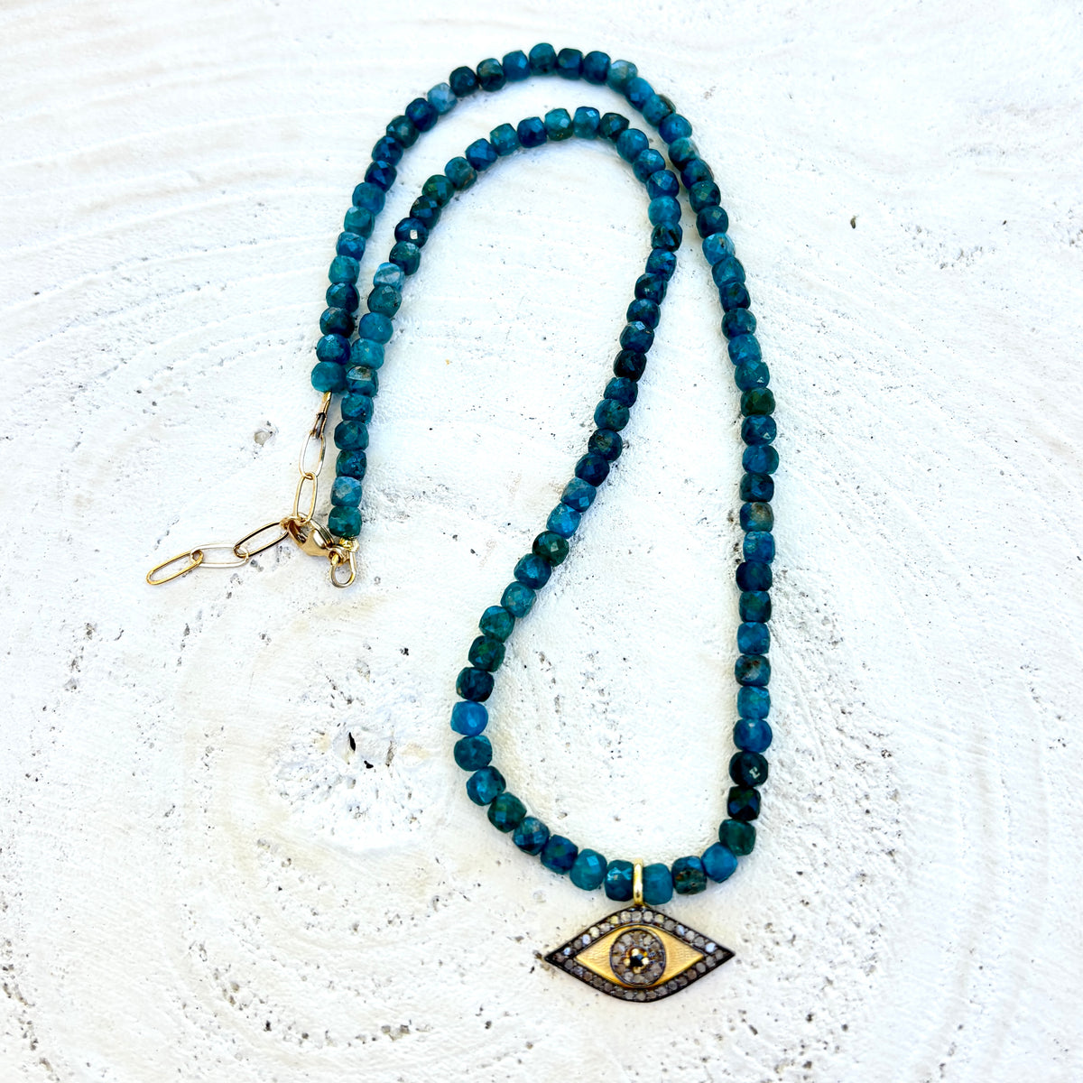 Apatite Diamond & Sapphire Evil Eye Necklace