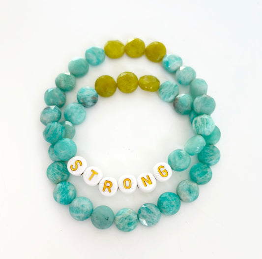 Personalized Empowerment Bracelet Duo - Amazonite & Olive Jade