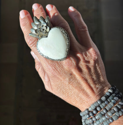 Flaming Heart Adjustable Ring