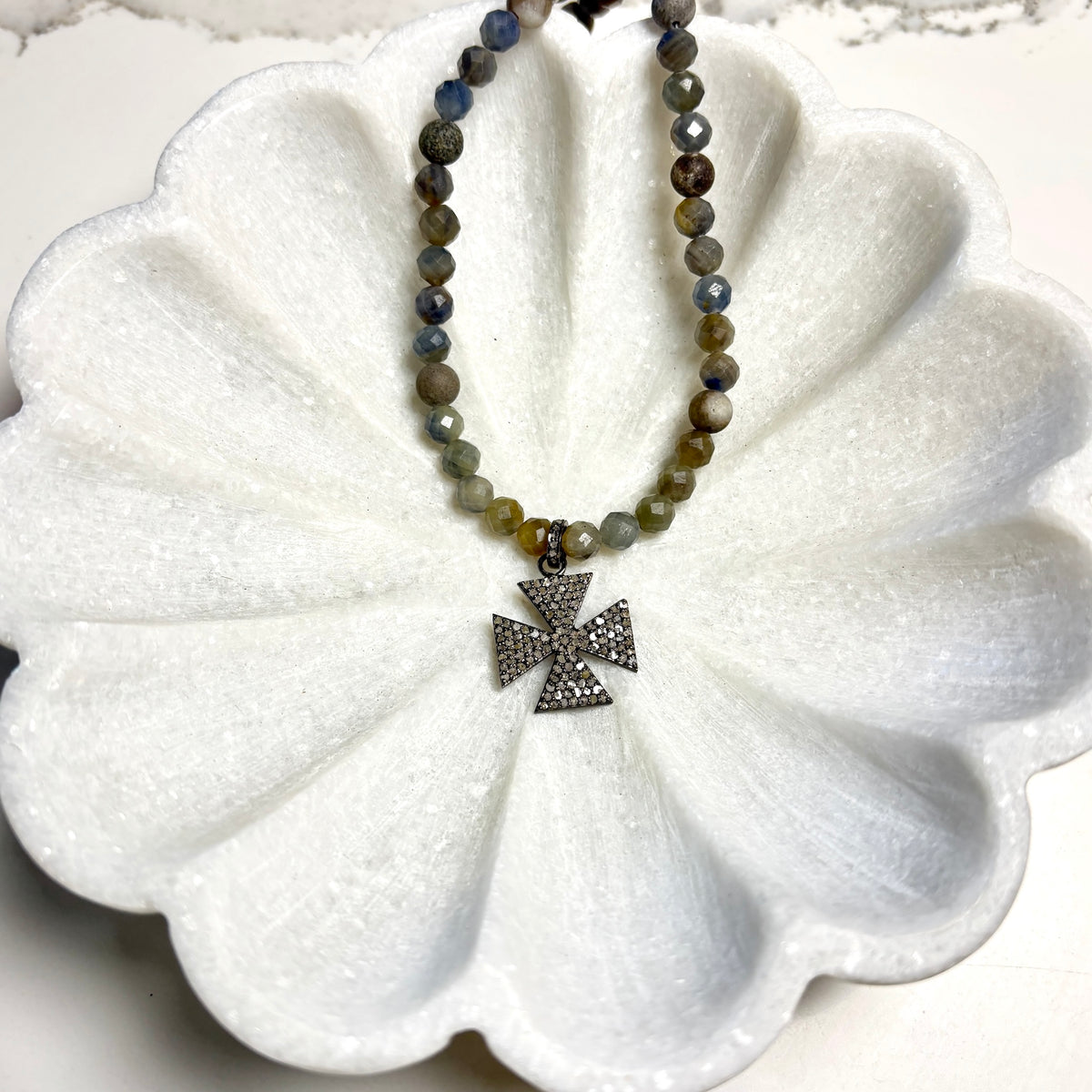 Sapphire, Diamond & African Glass Necklace
