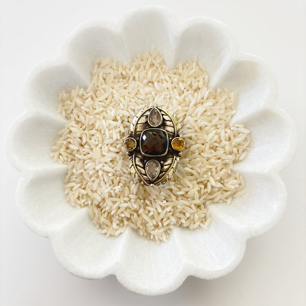 Smoky Topaz, Citrine & White Topaz Adjustable Ring ring product photo, high quality jewelry image