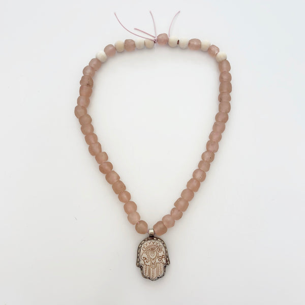 Talisman Necklace - Glass Hamsa necklace alternate angle view 1, detailed close-up