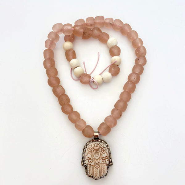 Talisman Necklace - Glass Hamsa necklace product photo, high quality jewelry image
