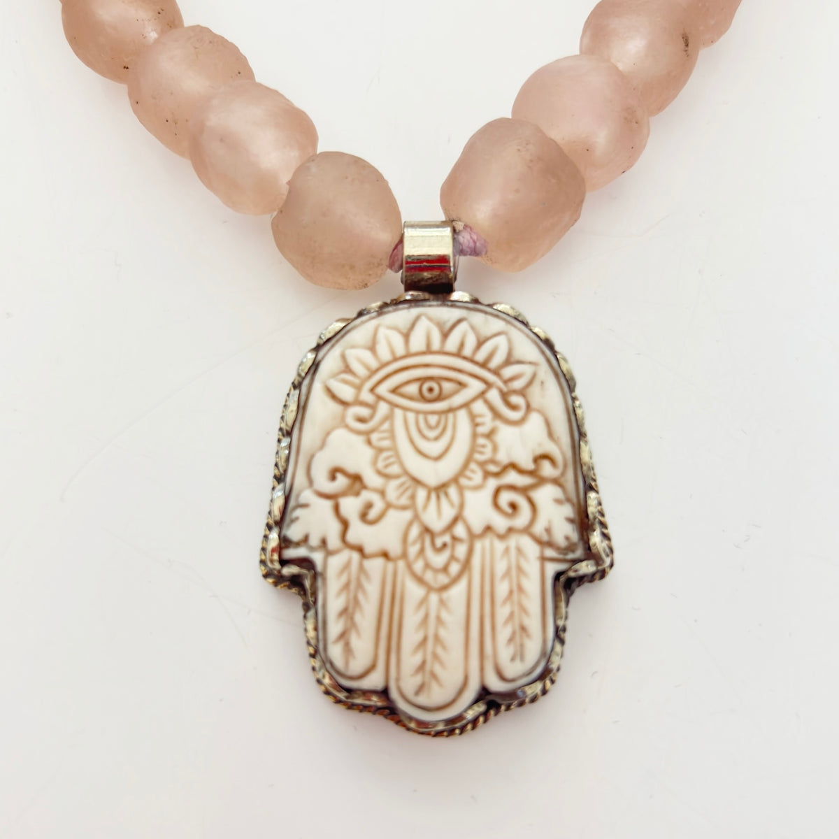 Talisman Necklace - Glass Hamsa necklace alternate angle view 2, detailed close-up