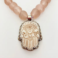 Talisman Necklace - Glass Hamsa necklace alternate angle view 2, detailed close-up