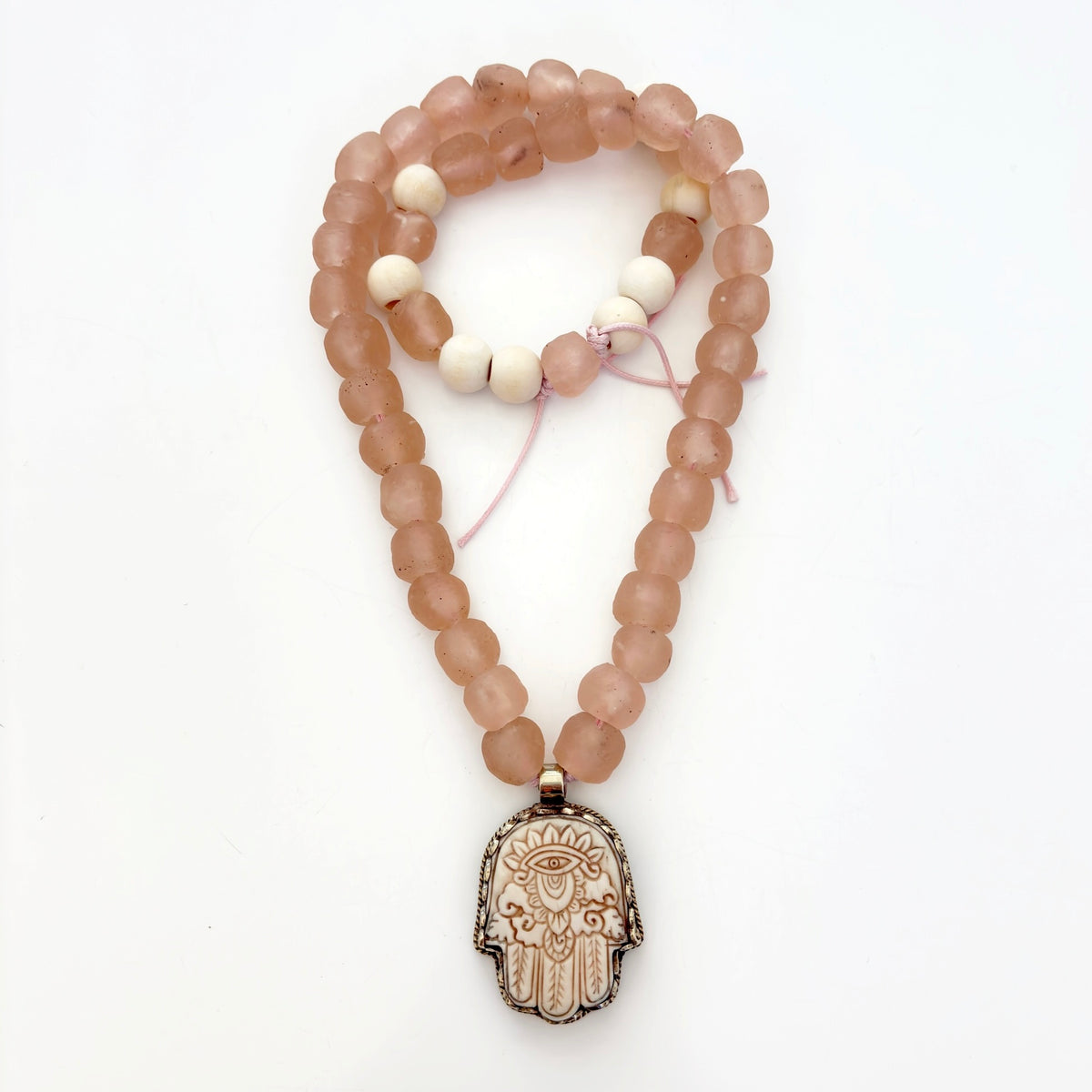 Talisman Necklace - Glass Hamsa necklace alternate angle view 5, detailed close-up
