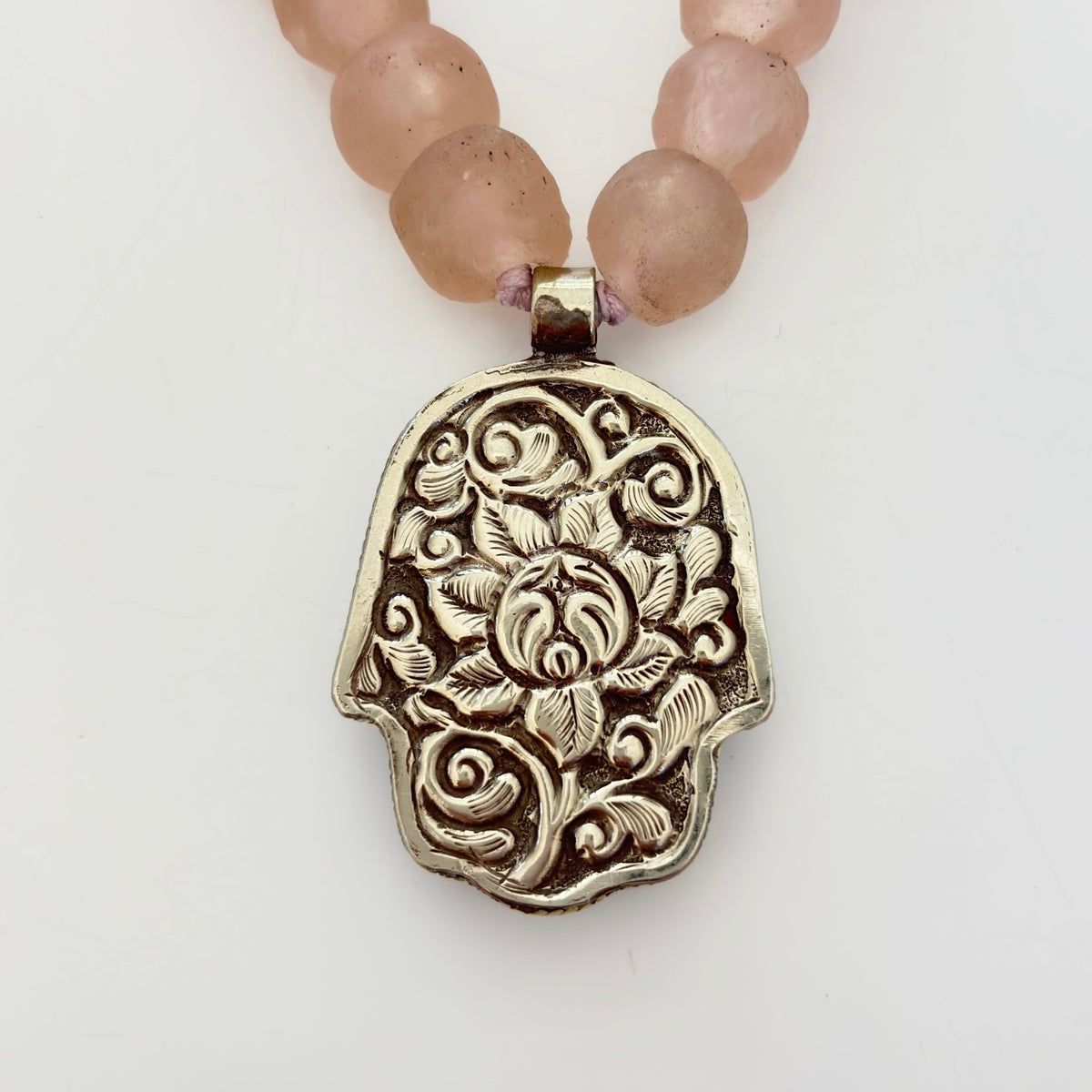 Talisman Necklace - Glass Hamsa necklace alternate angle view 6, detailed close-up