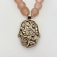 Talisman Necklace - Glass Hamsa necklace alternate angle view 6, detailed close-up