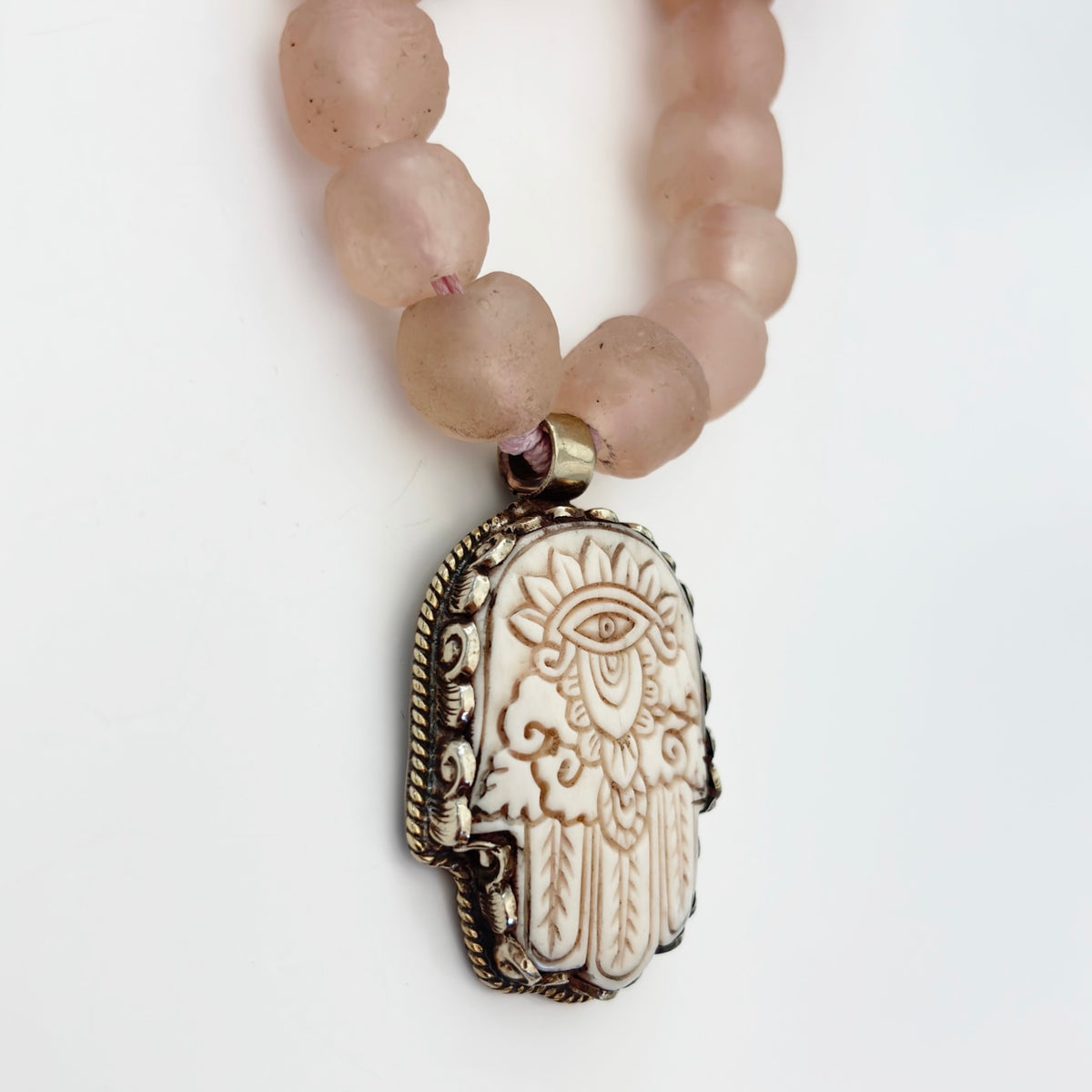 Talisman Necklace - Glass Hamsa necklace alternate angle view 3, detailed close-up