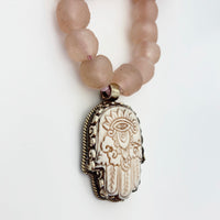 Talisman Necklace - Glass Hamsa necklace alternate angle view 3, detailed close-up