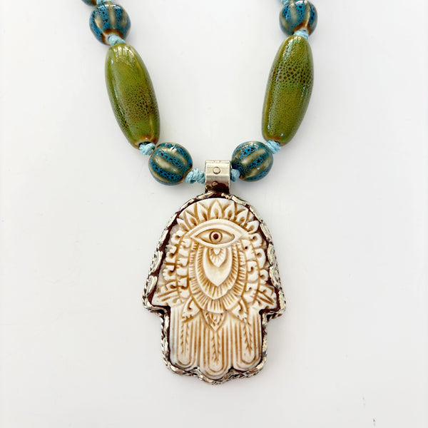 Talisman Necklace - Hamsa necklace alternate angle view 1, detailed close-up