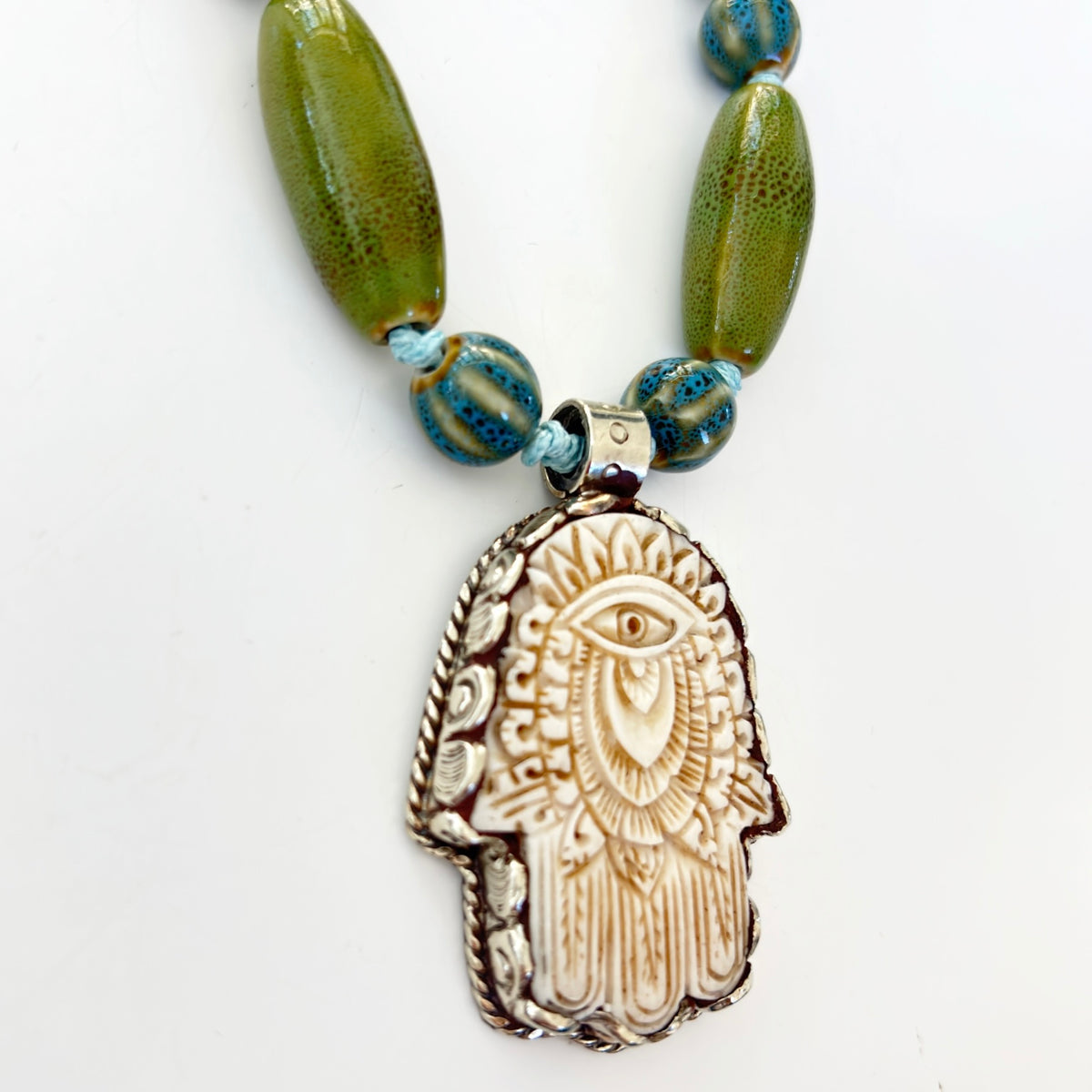 Talisman Necklace - Hamsa necklace alternate angle view 2, detailed close-up