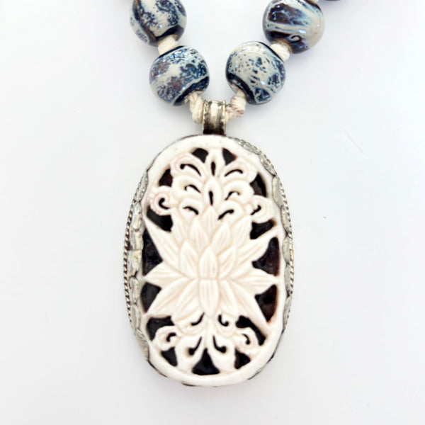 Talisman Necklace - Lotus Flower necklace alternate angle view 1, detailed close-up