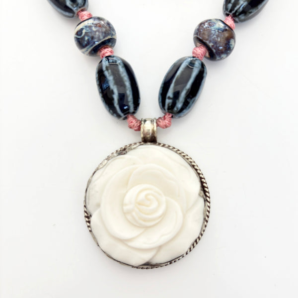 Talisman Necklace - Blooming Rose necklace alternate angle view 1, detailed close-up